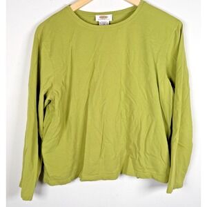 Talobots Woman Petites Long Sleeve Shirt Sz 1X Yellow Green Cotton Boho Lagen